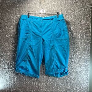 Chico's Women 2, L Crop Pants Roll Tab Hem Cotton Blend Lightweight Blue
